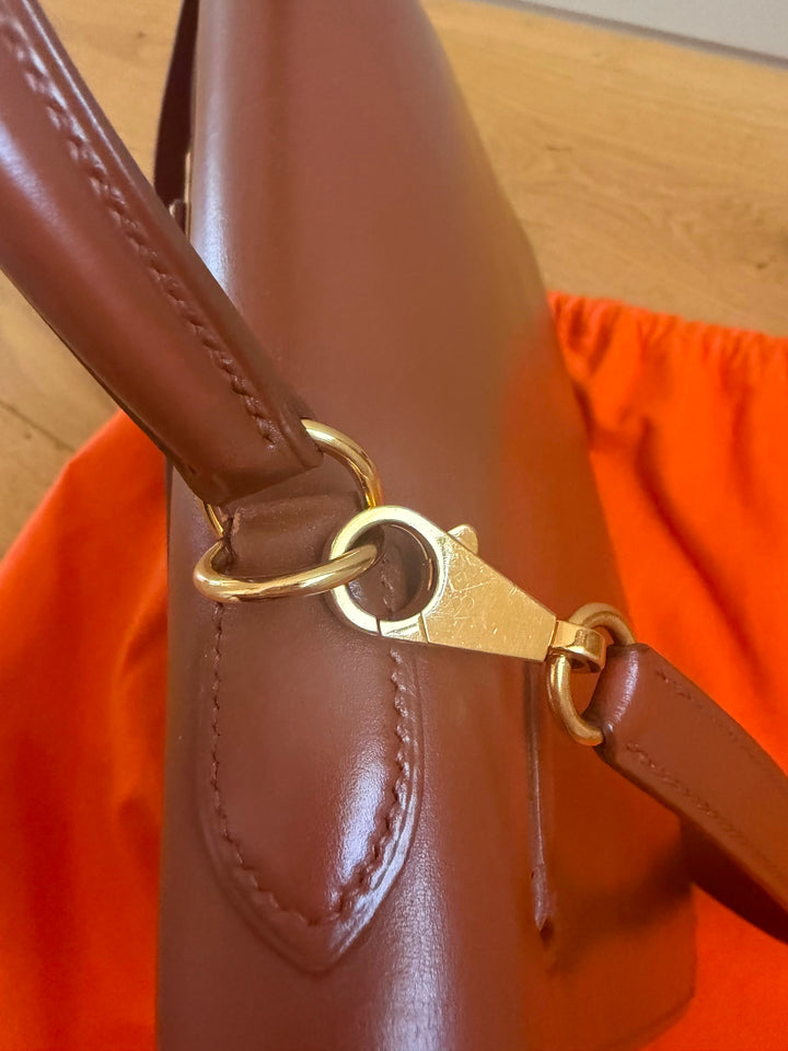 HERMÈS Kelly 32 Noisette Box leather GHW Stamp F in sq 2002 RARE