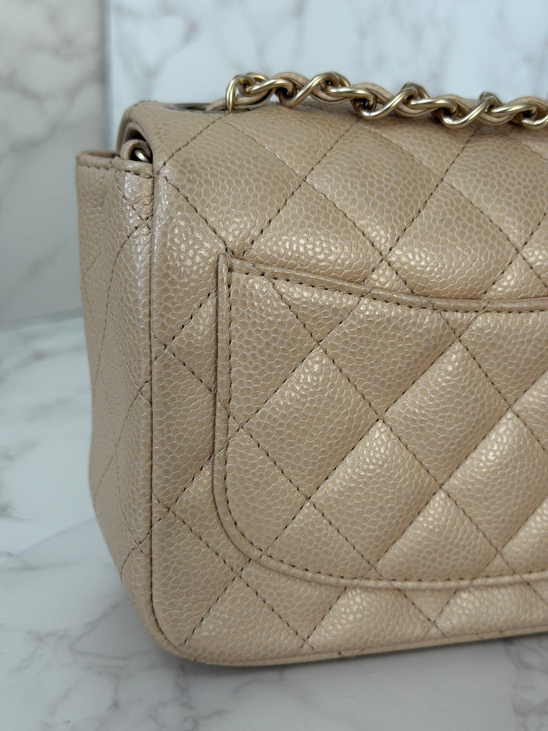 Chanel series 20 15C collection 2014/2015 Pearly Beige Caviar Brushed GHW Square Mini Flap Bag