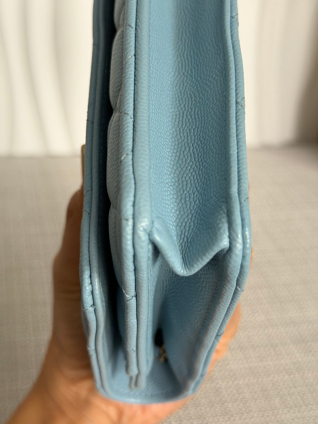 CHANEL 22S Collection 2022 Baby Blue/ Light Blue Caviar LGHW Classic Wallet on chain (WOC)