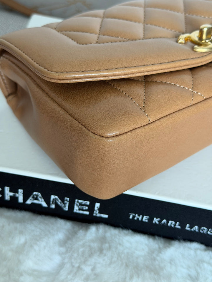 CHANEL series 21 Caramel Brown Lambskin aged GHW Diana Reissue Flap Bag size SMALL 2015