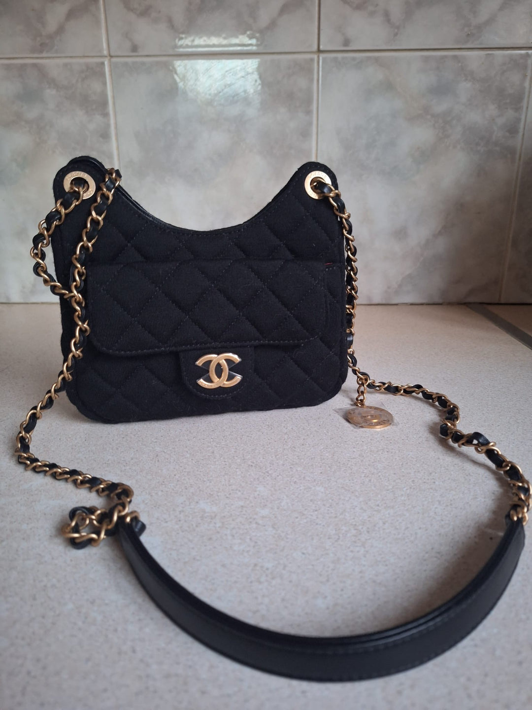 CHANEL Jersey Wavy Hobo Bag with Aged GHW Size Small