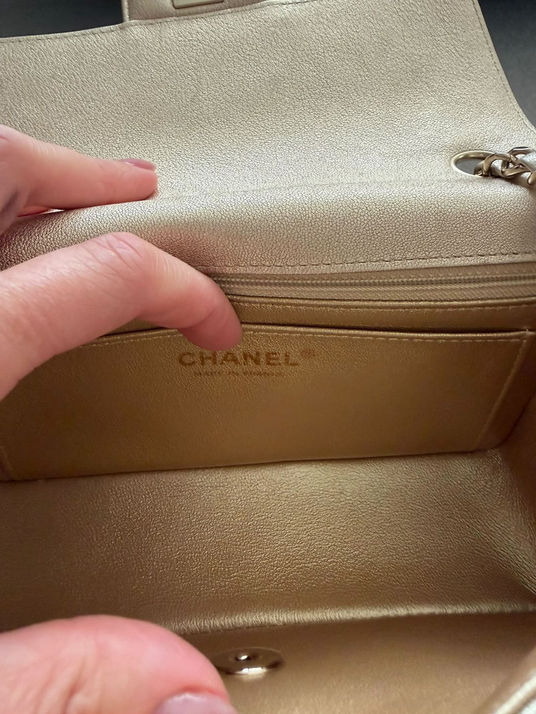 CHANEL series 31 21P Collection Iridescent Gold Lambskin LGHW Mini Rectangular Flap Bag 2021