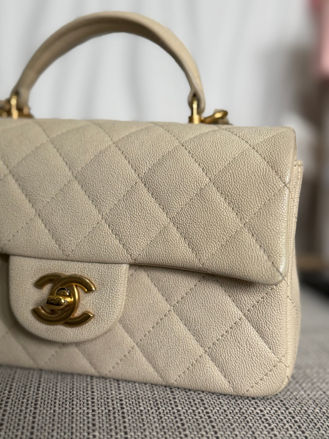 CHANEL 21S series 31 Beige Caviar Aged GHW Mini Rectangular Flap Bag with Top Handle 2021