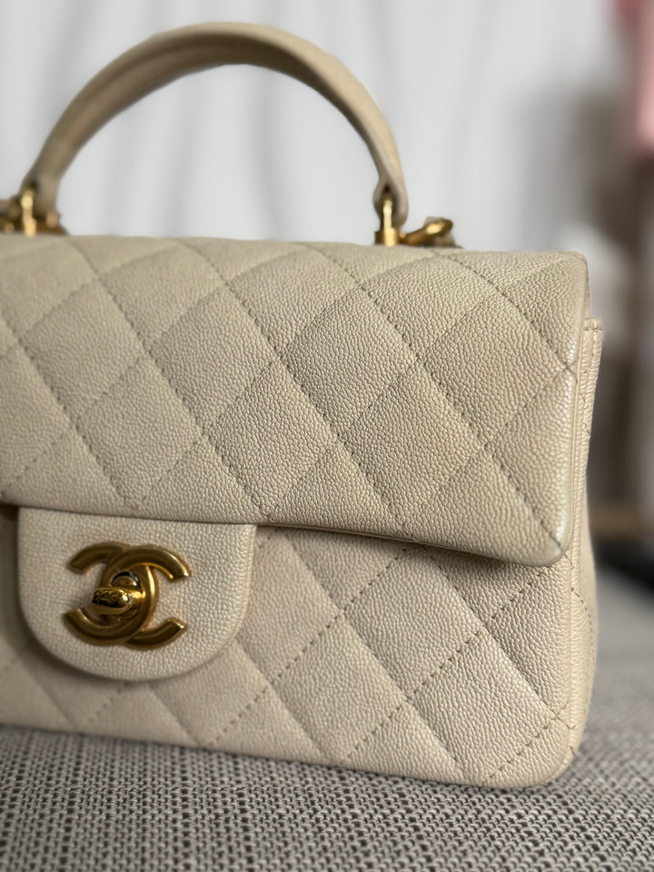 CHANEL 21S series 31 Beige Caviar Aged GHW Mini Rectangular Flap Bag with Top Handle 2021