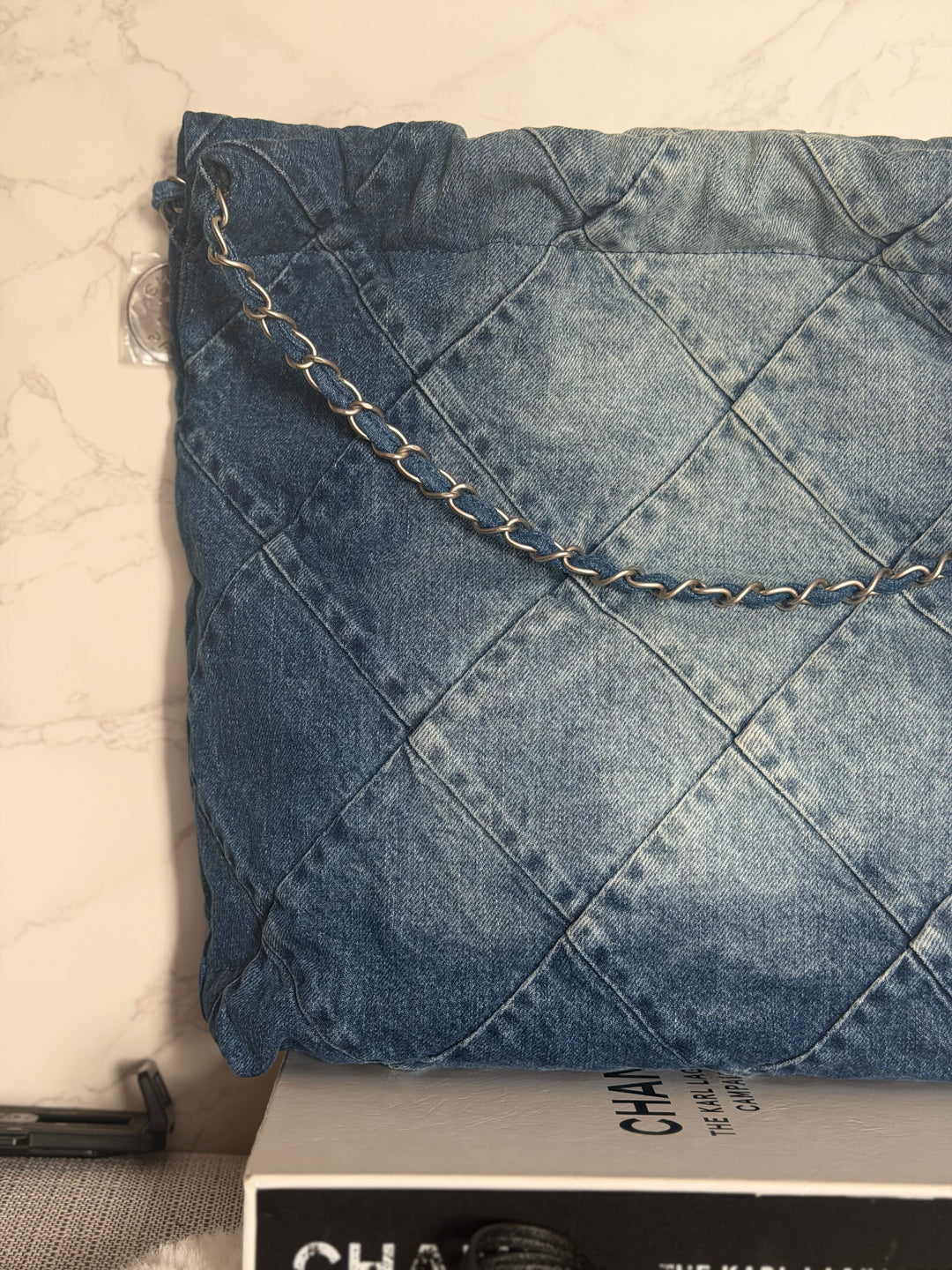 CHANEL Denim 22 Hobo Bag size Medium SHW with detachable pouch 2022