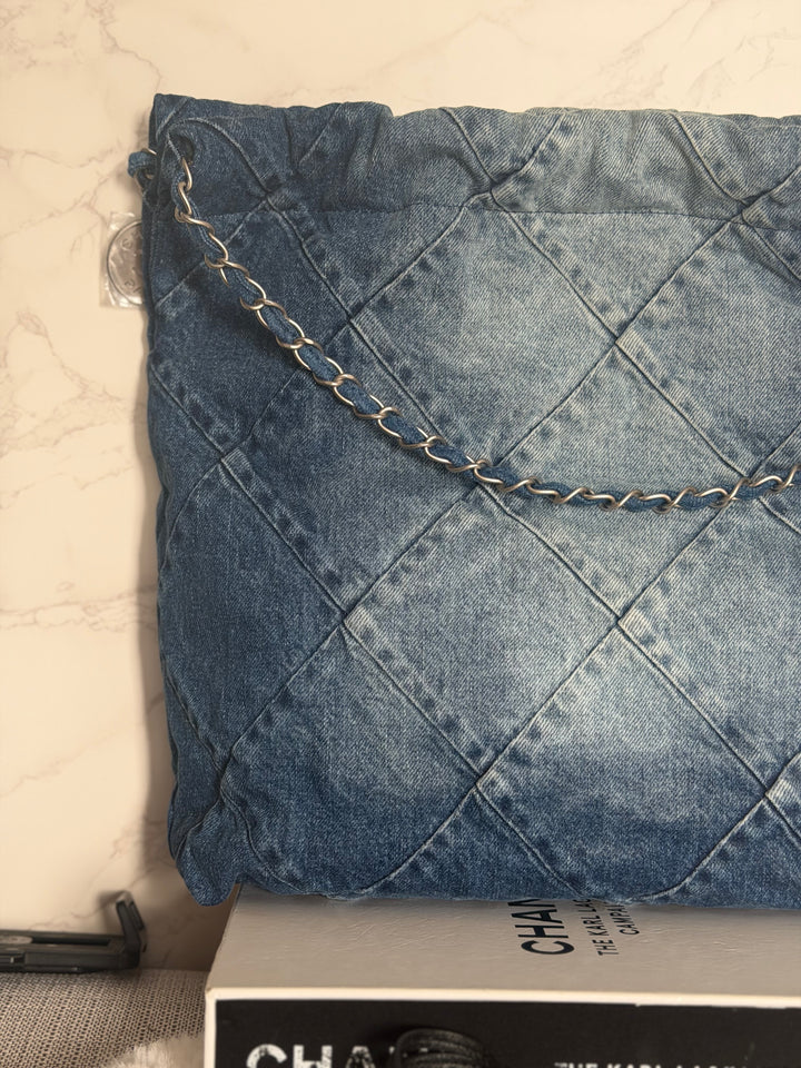 CHANEL Denim 22 Hobo Bag size Medium SHW with detachable pouch 2022