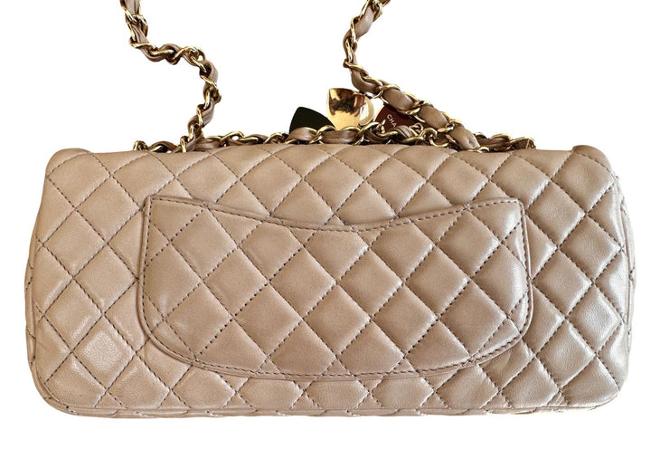 CHANEL Beige Lambskin Valentine East West Flap Bag series 13 with Charms