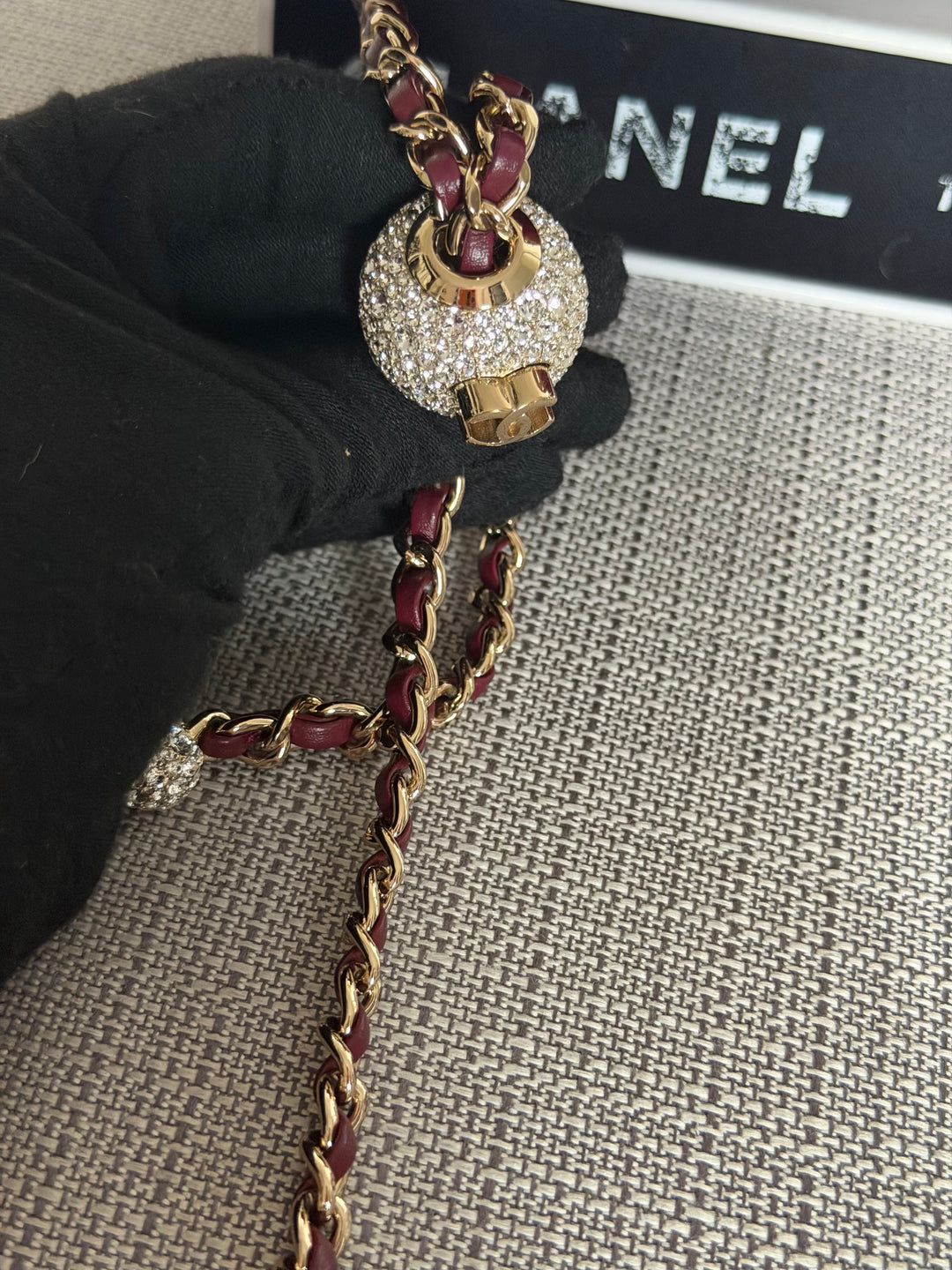 CHANEL series 31 Burgundy Dark Red Velvet Crystal Pearl Crush Adjustable Strap Mini Rectangular Flap Bag 2020/2021