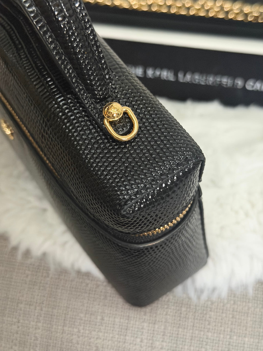 CHANEL Black Lizard Embossed Calf Skin GHW LP Long Vanity with top handle 26A 2026