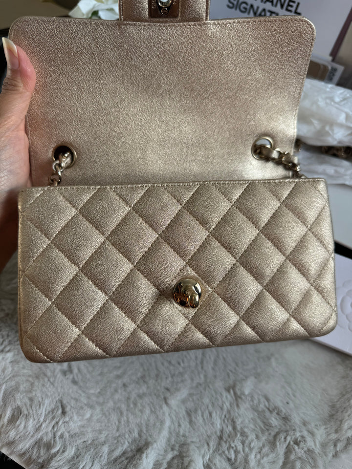 Chanel 21P series 31 Iridescent Gold Lambskin LGHW Mini Rectangular Flap Bag