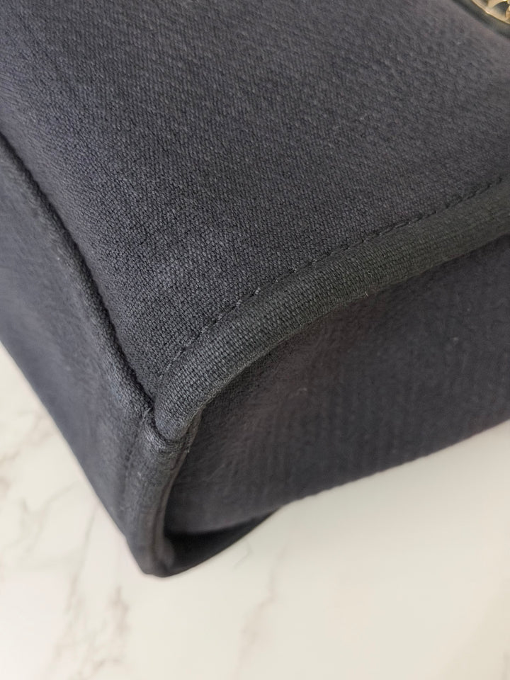 CHANEL 22B 2022 Black Tweed Deauville Tote size Small with Top Handle LGHW and Detachable Pouch