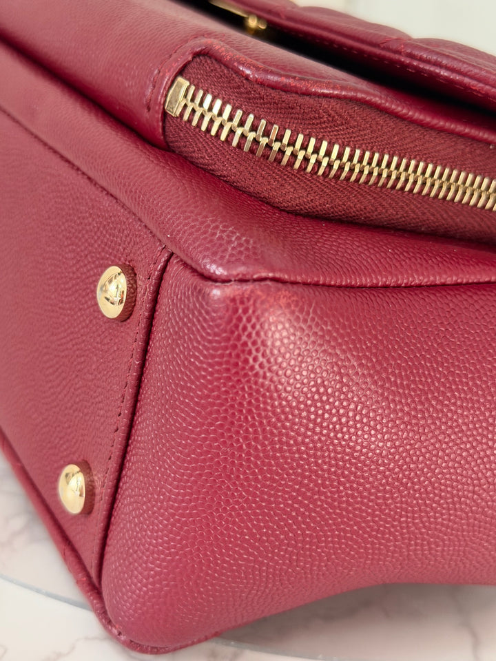 Chanel series 28 19B Collection 2019 Burgundy Caviar Business Affinity Flap Bag with Champagne GHW size Medium