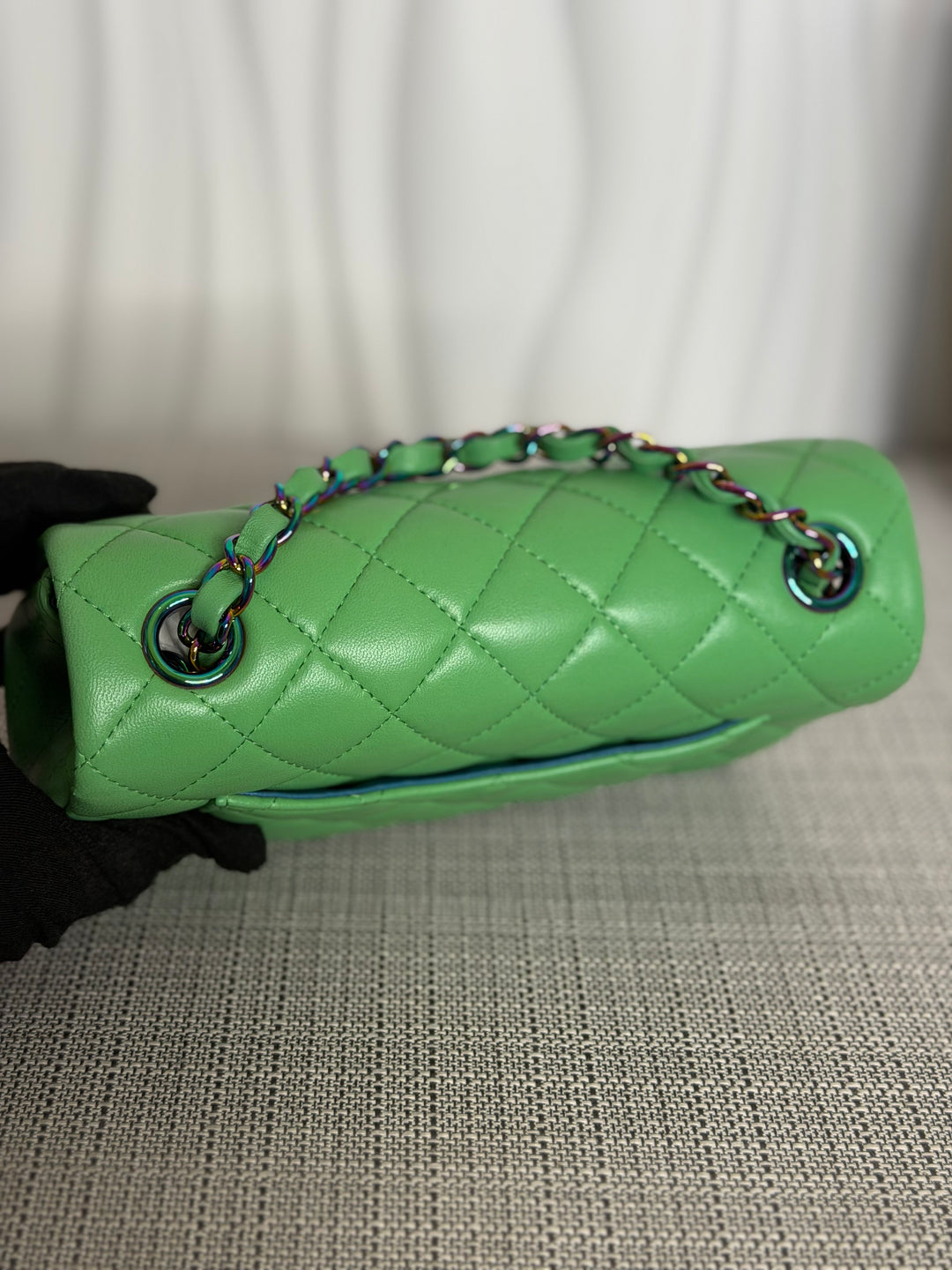 CHANEL series 31 21P Two Tone Green Blue Lambskin Rainbow Iridescent Hardware Mini Rectangular Flap Bag 2021