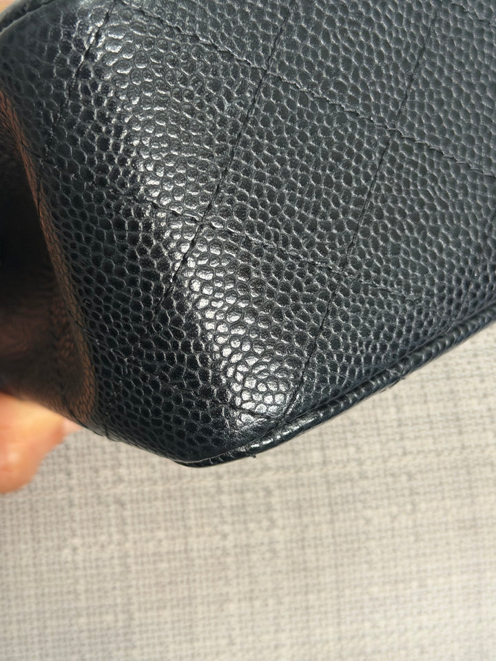 CHANEL series 13 Black Caviar GHW Vintage Square Mini Flap Bag with Edge stitching