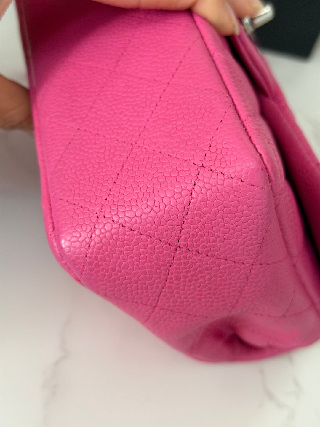 CHANEL series 17 2012/2013 Suede Hot Pink Caviar SHW Mini Rectangular Flap Bag