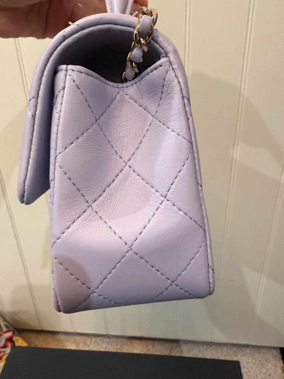 CHANEL 21K collection 2021 Light Purple Lambskin LGHW Mini rectangular flap bag with Leather Top Handle