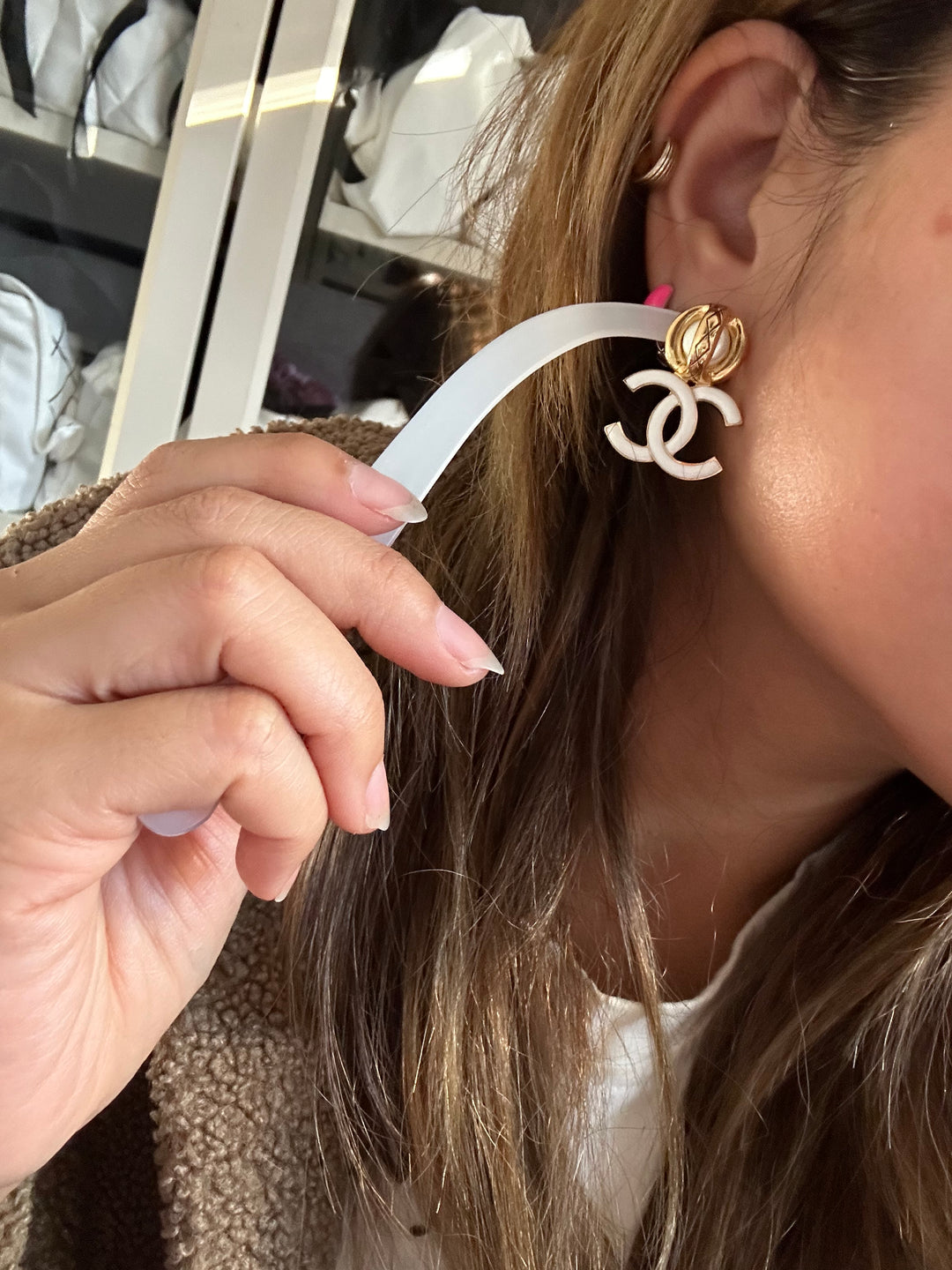 Chanel 22S White Resin Aged GHW earrings