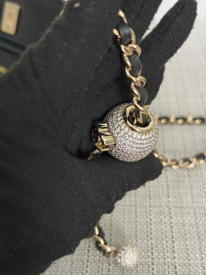 CHANEL 2025 Black Velvet Crystal Pearl Crush Adjustable Strap Wallet on Chain (WOC)