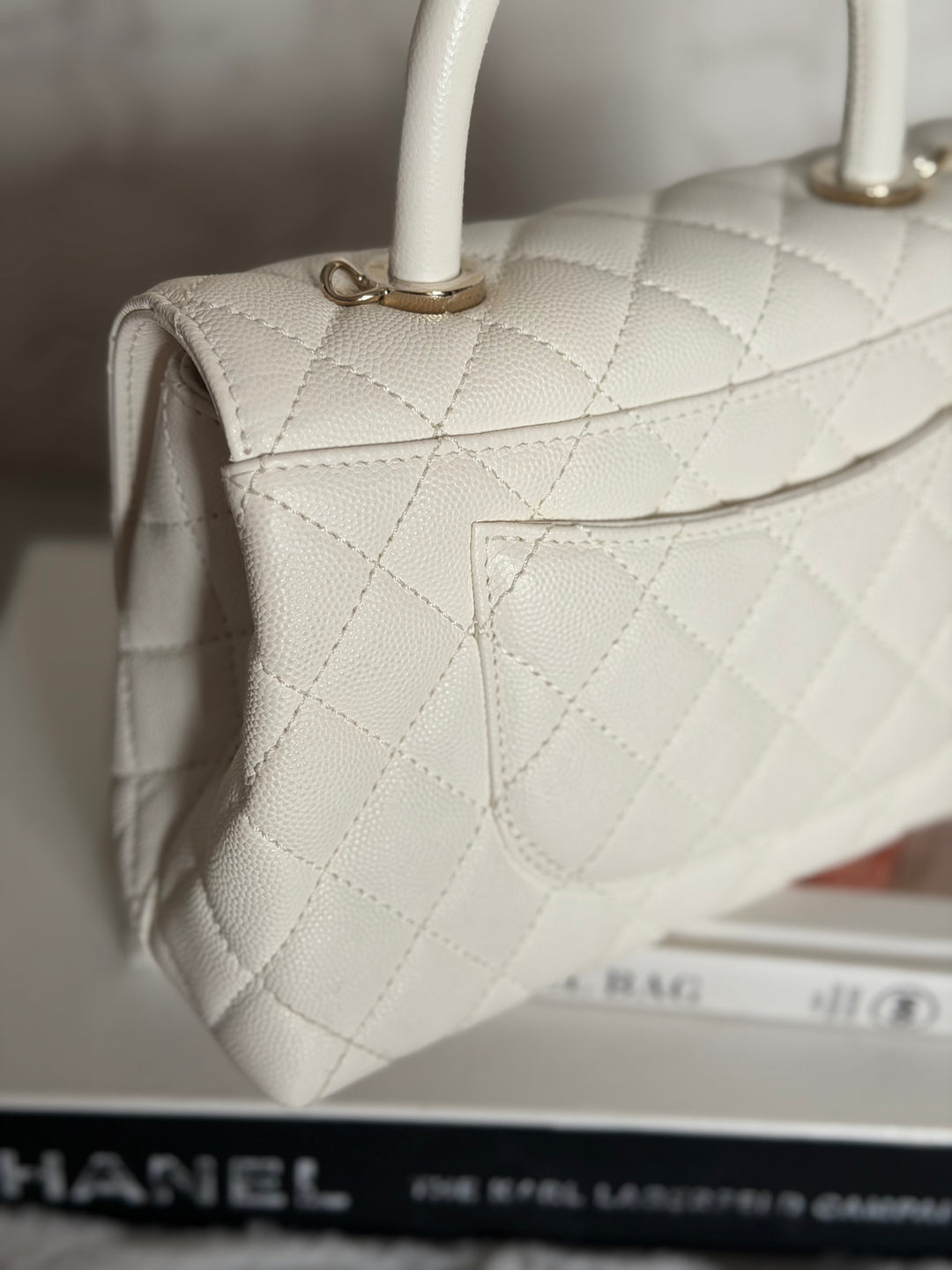 CHANEL White Caviar LGHW Coco Handle Flap Bag Size SMALL with detachable Strap Microchipped