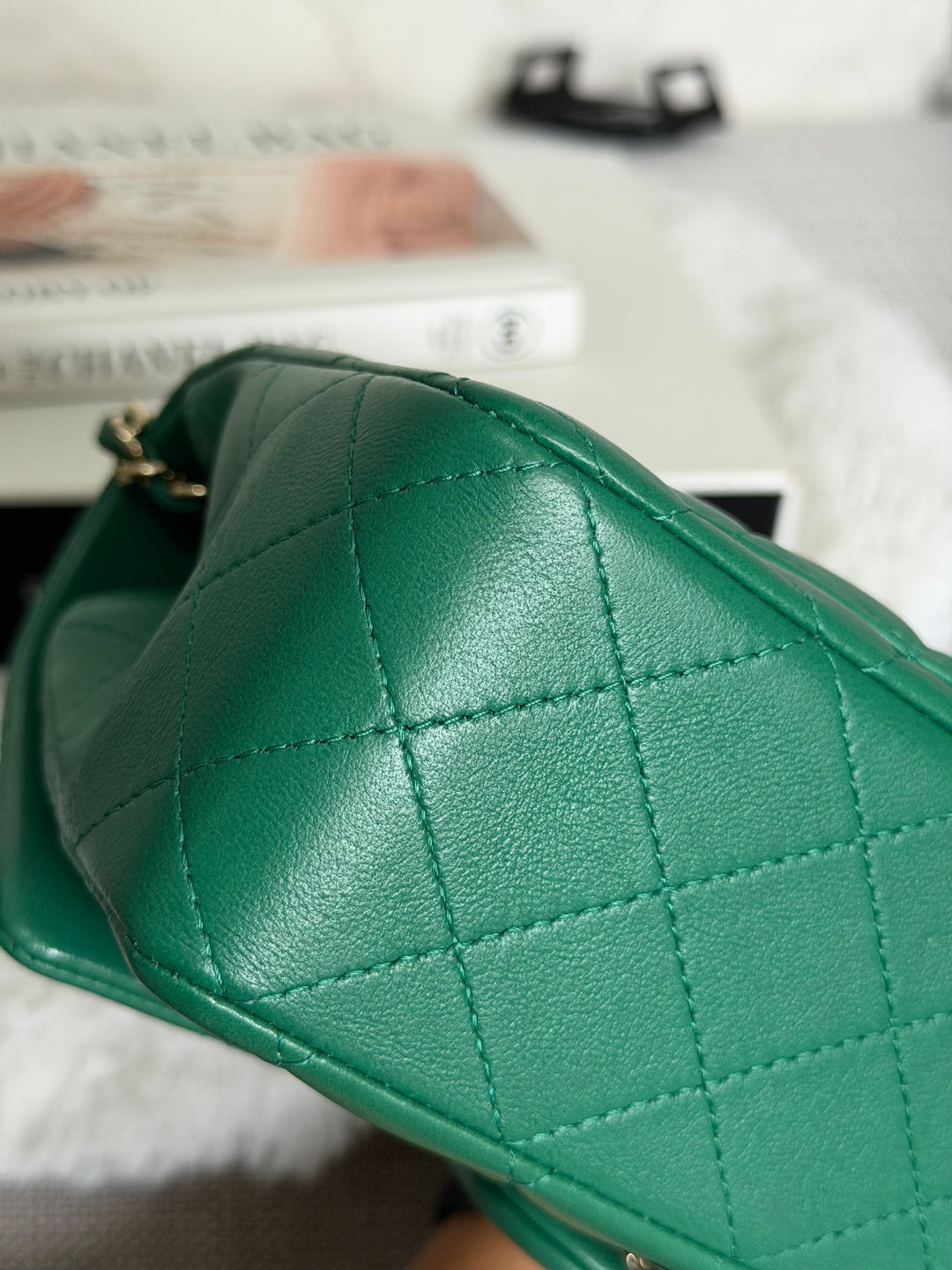 CHANEL Green Lambskin LGHW Mini Rectangular Flap Bag with Top Handle 2022 22A collection