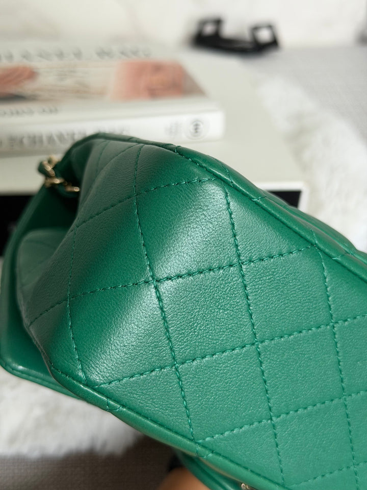 CHANEL Green Lambskin LGHW Mini Rectangular Flap Bag with Top Handle 2022 22A collection