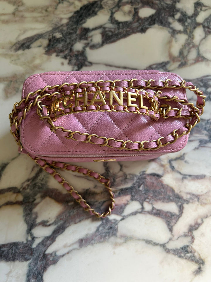 CHANEL 22S Mauve Pink Caviar Aged GHW SMALL Vanity with Metal and Leather top handle 2022