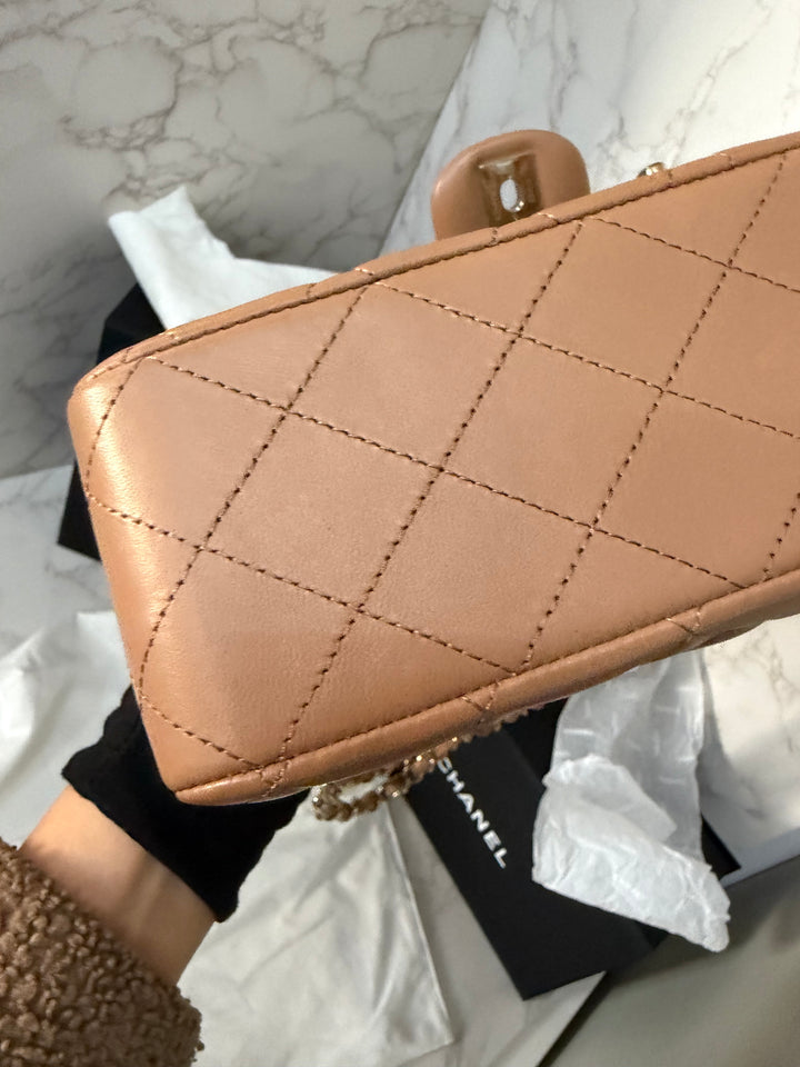 CHANEL 22K 2022 Dark Beige Lambskin LGHW Medium ML Timeless Classic Double Flap Bag