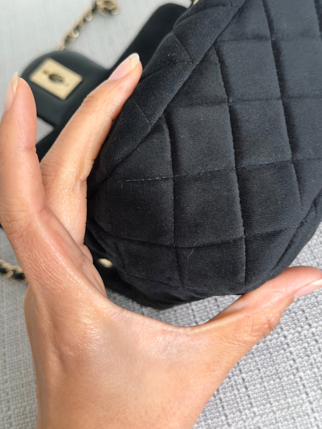 CHANEL series 30 2020 20K collection Black Velvet Crystal Pearl Crush Adjustable Strap LGHW Mini Rectangular Flap Bag