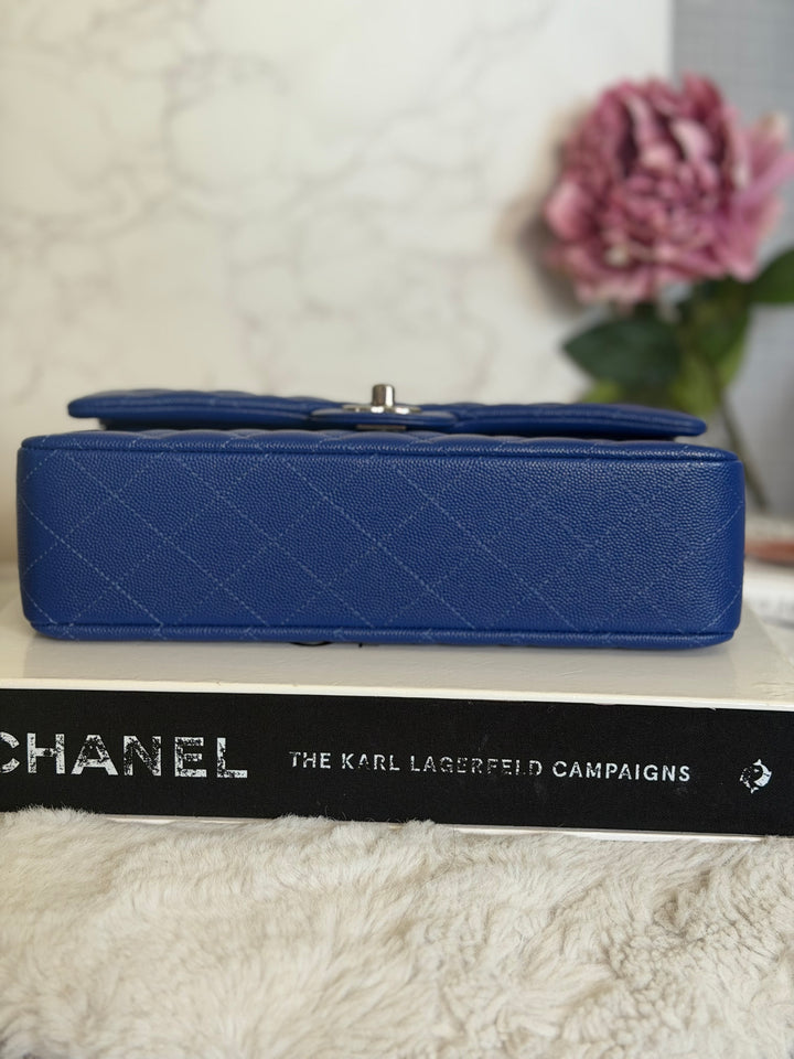 CHANEL Dark Blue Caviar SHW Medium ML Classic Timeless Double Flap Bag 21K collection 2021