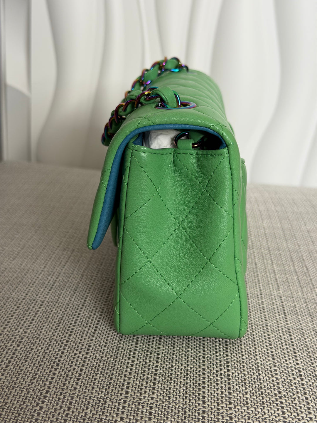 CHANEL series 31 21P Two Tone Green Blue Lambskin Rainbow Iridescent Hardware Mini Rectangular Flap Bag 2021