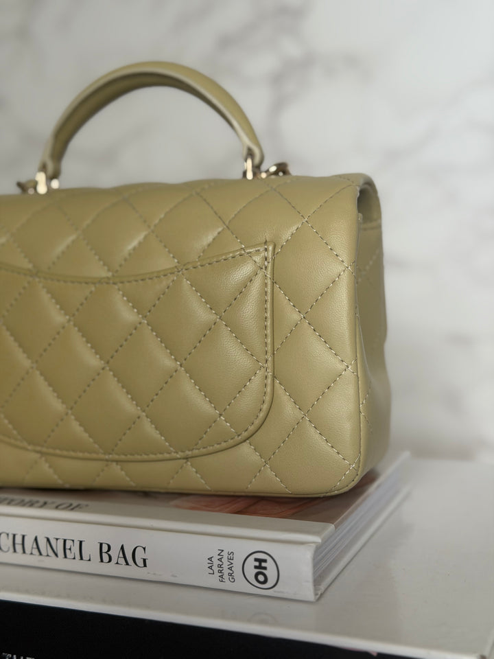 CHANEL 23A Pistachio Green Lambskin LGHW Mini Rectangular Flap Bag with Top Handle 2023
