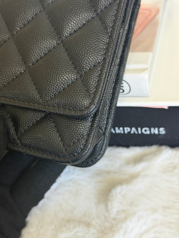 CHANEL Camellia Turnlock Black Lambskin Brushed GHW Classic Wallet on Chain (WOC) microchip 2023
