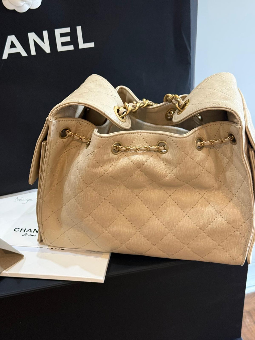 CHANEL Beige Caviar Aged GHW 25 Hobo Bag size SMALL 2025 25S collection