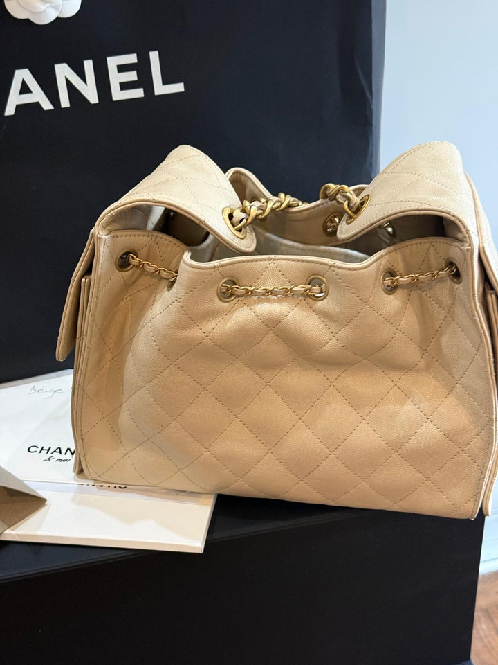 CHANEL Beige Caviar Aged GHW 25 Hobo Bag size SMALL 2025 25S collection