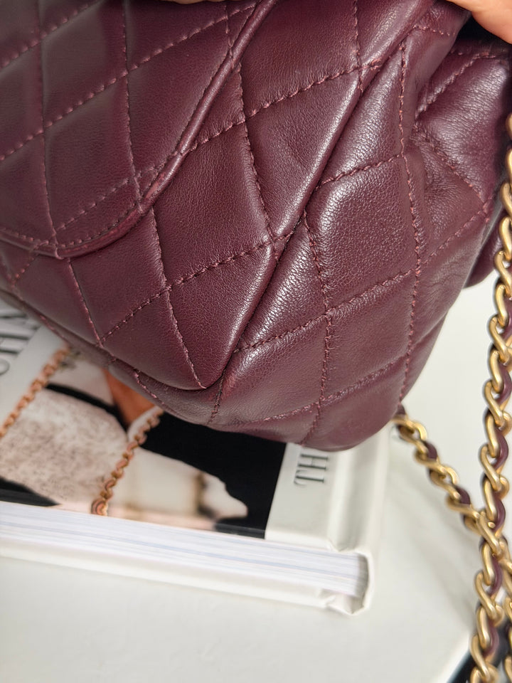 CHANEL 21B Burgundy Lambskin Aged GHW Pearl Crush Adjustable Chain Mini rectangular flap Bag 2021