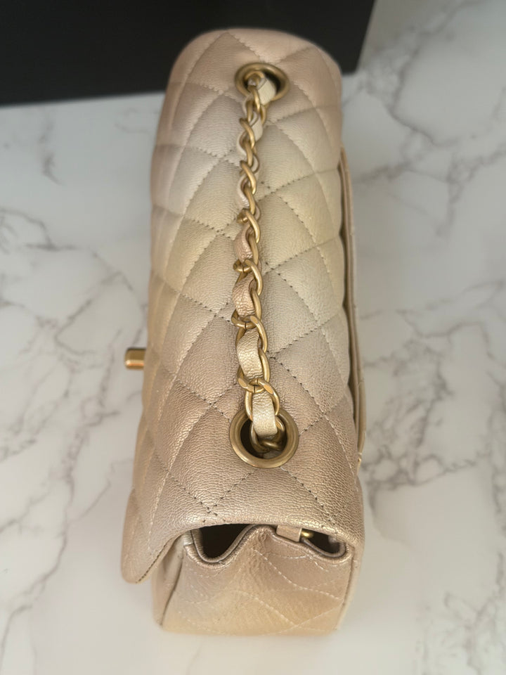 CHANEL 22P Gold Silver Ombré Goat skin Mini Rectangular Flap Bag with Aged GHW 2022