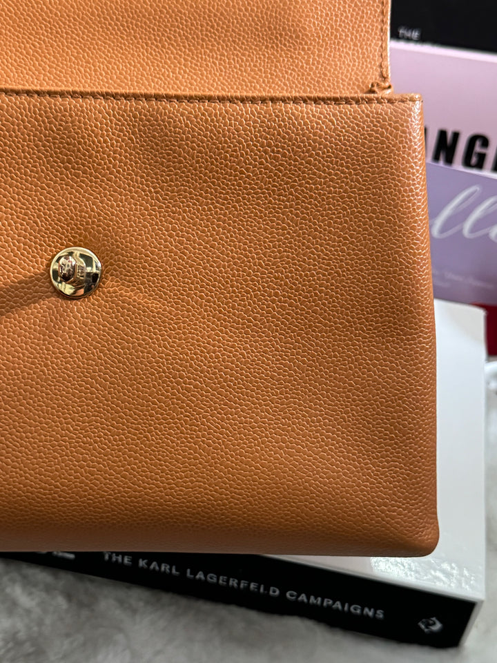 Chanel series 5 circa 1999 Kelly Top Handle Flap 24K GHW in Orange Caviar A12391