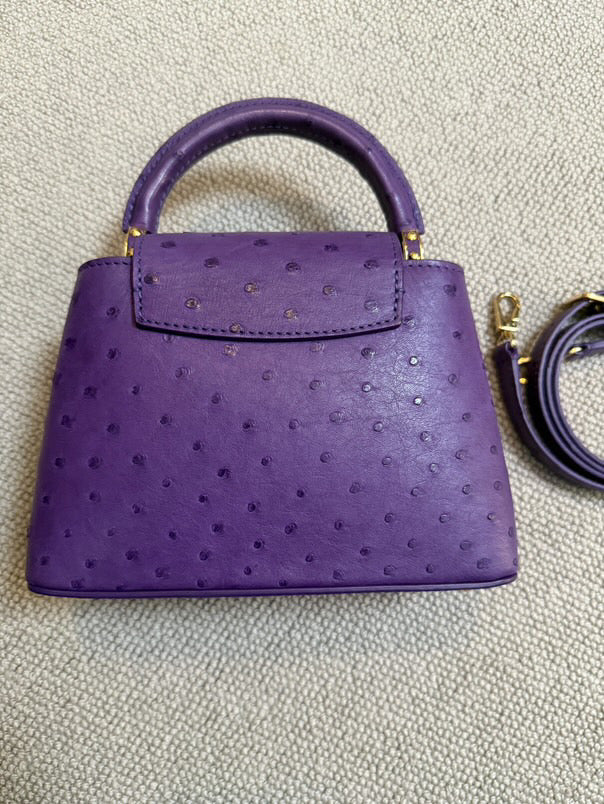 LOUIS VUITTON LV Mini Capucines LGHW Amethyst Ostrich Leather with detachable strap