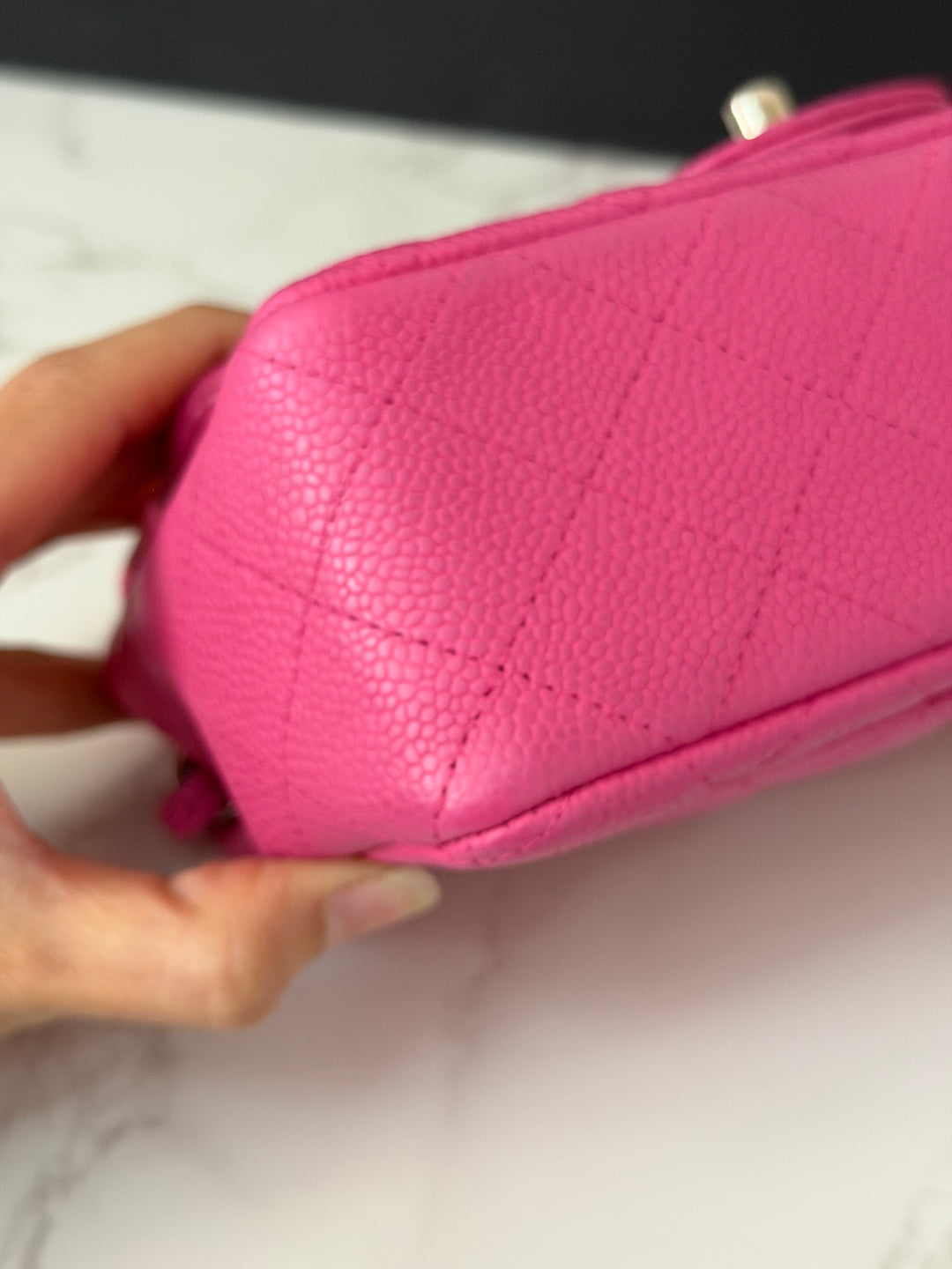 CHANEL series 17 2012/2013 Suede Hot Pink Caviar SHW Mini Rectangular Flap Bag