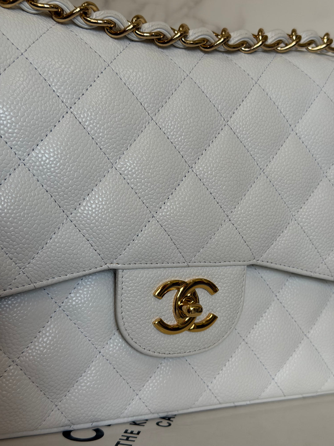CHANEL White Caviar GHW Jumbo Double Flap Classic Bag 2010