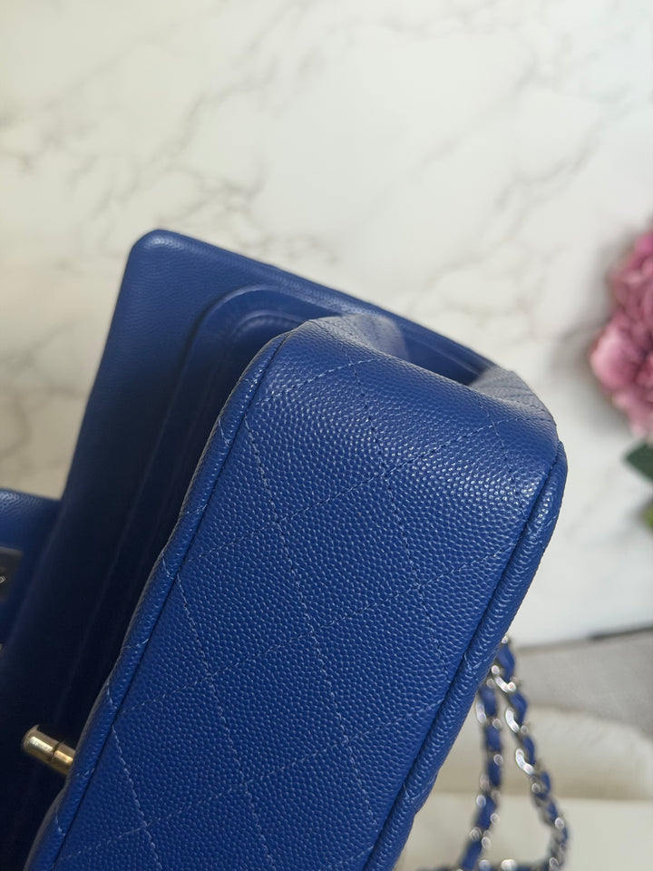 CHANEL Dark Blue Caviar SHW Medium ML Classic Timeless Double Flap Bag 21K collection 2021