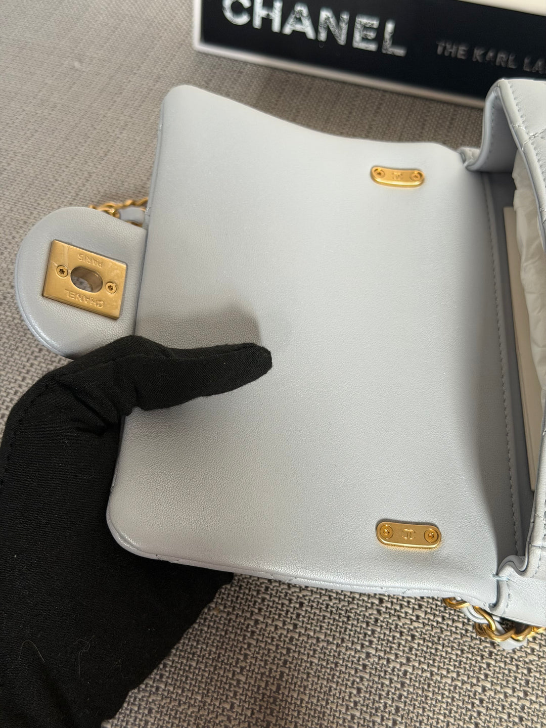 CHANEL Pearl Twist Pearly Light Blue Lambskin Mini Flap Bag 2023