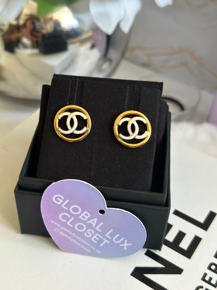 Chanel 22S White & Gold Circle Earrings
