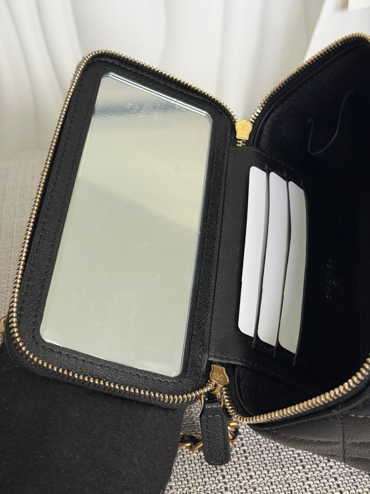 CHANEL Black Caviar Metal Top Handle Small Vanity with Chain 2025 Aged GHW