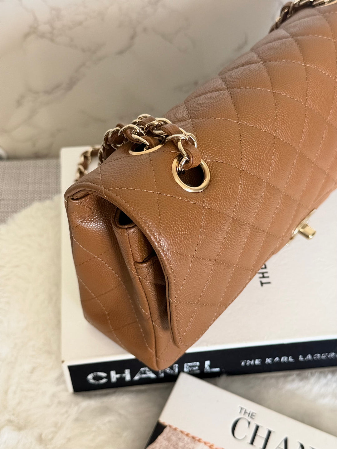 CHANEL 17C Brown Caramel Caviar LGHW Medium ML Timeless Classic Double Flap Bag 2016/2017