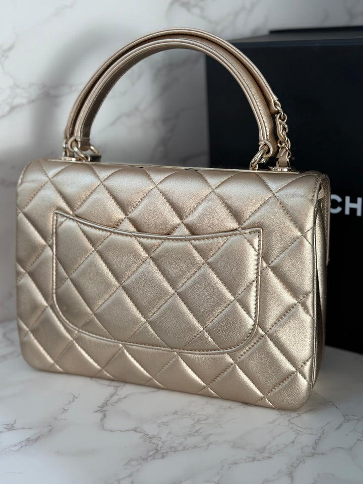 CHANEL series 30 Metallic Gold Lambskin LGHW Trendy CC top Handle Bag with non detachable Strap size SMALL 2020