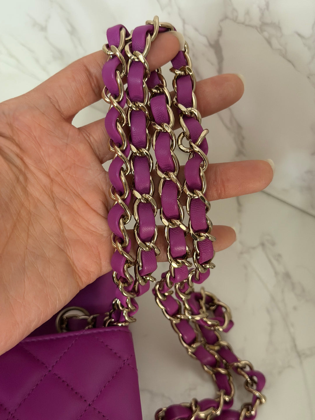 CHANEL 21C Collection 2020/2021 Purple Lambskin Champagne GHW Mini rectangular flap bag