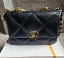 Load image into Gallery viewer, Chanel 19 size Small series 30 21P 2021 Pre Spring/Summer collection Black Lambskin Mixed HW flap Bag with Top Handle
