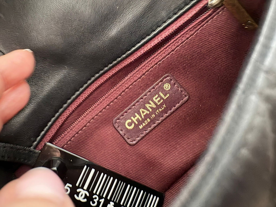 CHANEL series 20 Black Lambskin Anyique GHW Mini Flap Bag Seasonal Minaudières 2014 Limited Runway “meat package” collection