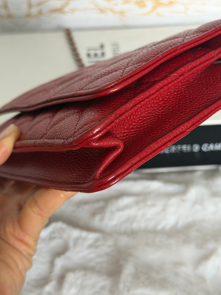 CHANEL series 19 Red Caviar Classic Wallet on chain (WOC) SHW 2014/2015